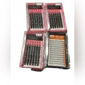 Eyelash Extensions 2D Fans (1set), Individual Cluster Lashes (3 sets).